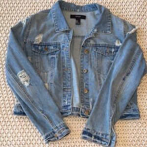 Forever 21 Light Blue Distressed Jean Jacket